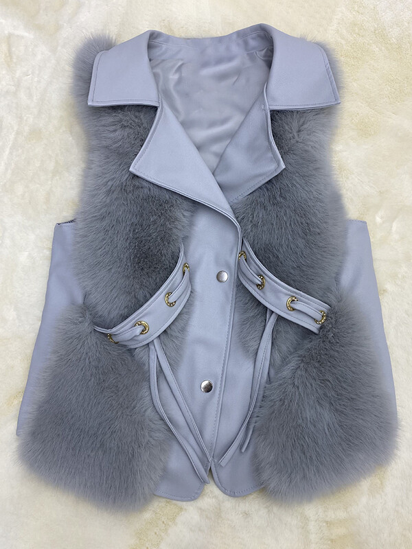 DEAT 2024 Jesen Zima Novi modni ženski topli prsluk od imitacije lisičjeg krzna, ležerni ženski kaput bez rukava na vezanje 15C582