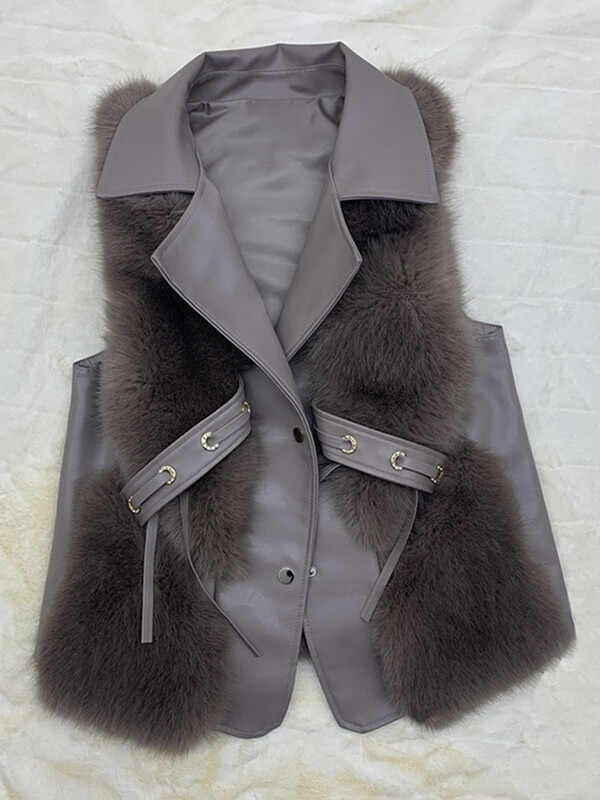 DEAT 2024 Jesen Zima Novi modni ženski topli prsluk od imitacije lisičjeg krzna, ležerni ženski kaput bez rukava na vezanje 15C582