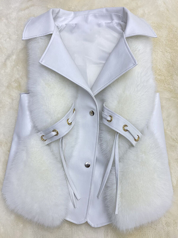 DEAT 2024 Jesen Zima Novi modni ženski topli prsluk od imitacije lisičjeg krzna, ležerni ženski kaput bez rukava na vezanje 15C582