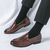 Nou designer, negru maro, cu cureaua de călugăr, pantofi din piele lăcuită pentru bărbați, pantofi casual, pantofi pentru rochie formale de afaceri, pantofi pentru hombre