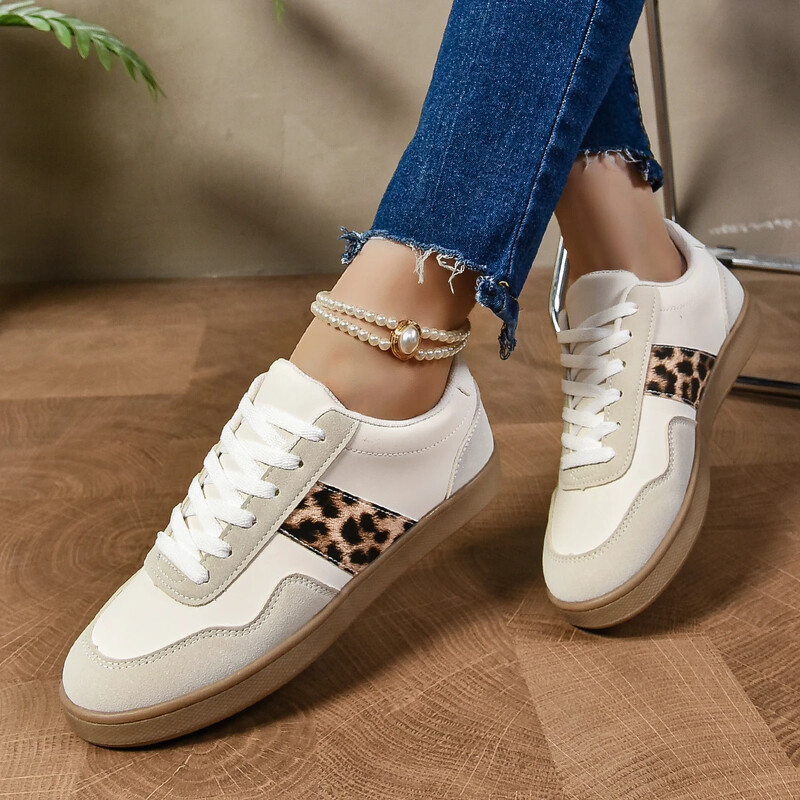 2024, stil nou, pantofi de damă, leopard, de designer, de înaltă calitate, ocazional, pantofi sport de dimensiuni mari, pantofi vulcanizati din piele PU