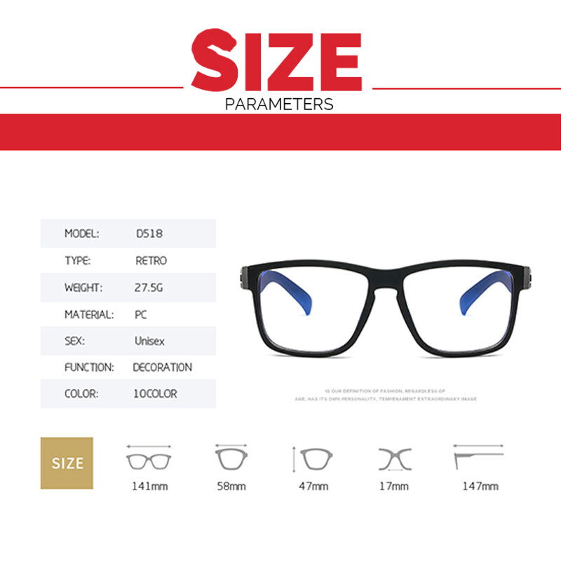 Pretzilas gaismas briļļu ietvars vīriešiem Sieviešu caurspīdīgs lēcas datorspēļu brilles kvadrātveida brilles pret UV optiskais rāmis