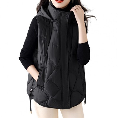 Cipzárral záródó mellénykabát Stílusos női pamut kapucnis mellény cipzárral zárható ujjatlan mellény felsőruházat az elegáns megjelenésért