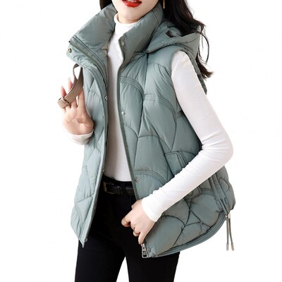 Cipzárral záródó mellénykabát Stílusos női pamut kapucnis mellény cipzárral zárható ujjatlan mellény felsőruházat az elegáns megjelenésért