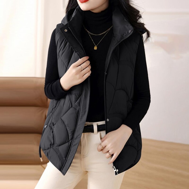 Cipzárral záródó mellénykabát Stílusos női pamut kapucnis mellény cipzárral zárható ujjatlan mellény felsőruházat az elegáns megjelenésért