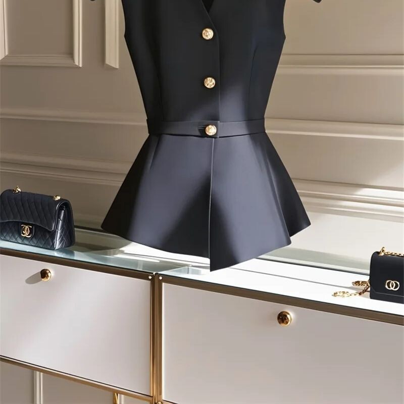 Limiguyue Toamna High End Negru Vest Cardigan Femei Mici Parfum Slim Vest Jachetă Decolteu în V Neregulat Tank Tops Office Lady 464P