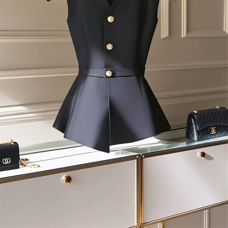 Limiguyue Toamna High End Negru Vest Cardigan Femei Mici Parfum Slim Vest Jachetă Decolteu în V Neregulat Tank Tops Office Lady 464P