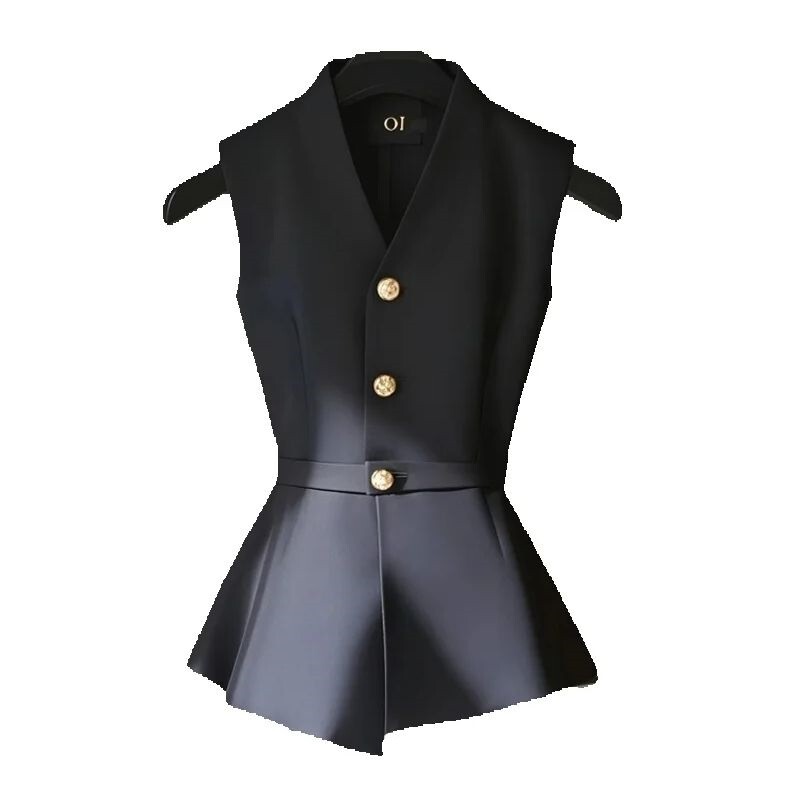 Limiguyue Toamna High End Negru Vest Cardigan Femei Mici Parfum Slim Vest Jachetă Decolteu în V Neregulat Tank Tops Office Lady 464P