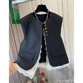 2024 új tavaszi, őszi koreai változat, továbbfejlesztett vintage női mellény kabát, ujjatlan temperamentum, alkalmi női lócsipesz