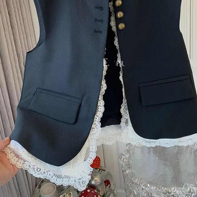 2024 új tavaszi, őszi koreai változat, továbbfejlesztett vintage női mellény kabát, ujjatlan temperamentum, alkalmi női lócsipesz