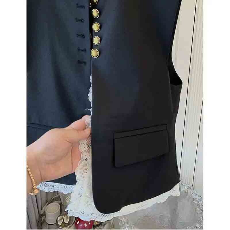 2024 új tavaszi, őszi koreai változat, továbbfejlesztett vintage női mellény kabát, ujjatlan temperamentum, alkalmi női lócsipesz