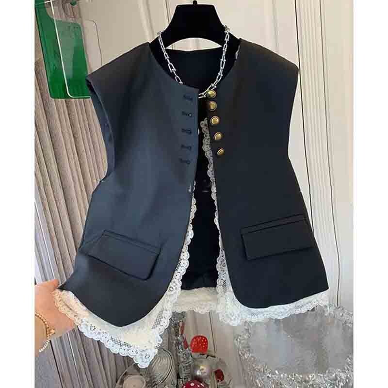 2024 új tavaszi, őszi koreai változat, továbbfejlesztett vintage női mellény kabát, ujjatlan temperamentum, alkalmi női lócsipesz