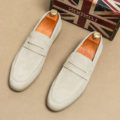 Didžioji Britanija Retro Vyriški smailūs zomšiniai plokščiapadžiai Natūralios odos batai Laisvalaikiai Penny Loafers Oficiali Suknelė Avalynė Sapatos Tenis Masculino