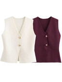 Zevity New Women Fashion V kaklo be rankovių auksinėmis sagomis megztas liemeninis megztinis moteriškas elegantiškas vienspalvis plonas megztinis LS6273