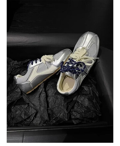 Tavasz és ősz, új koreai változat, niche ezüstös balettcipők Mary Jane cipők sport szabadidő, női, fűzős cipő, 2024