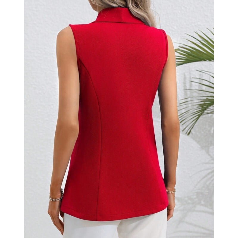 2024 tavaszi/nyári új V nyakú galléros fekete fehér öltöny blézer mellény dzseki Női stílusú ingázó ujjatlan OL kardigán kabát