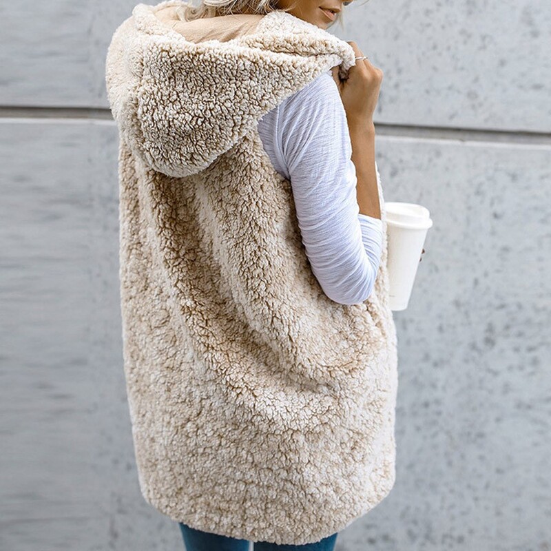Őszi téli női kapucnis polár mellény kabát meleg egyszínű alkalmi felsőruházat kabát plüss ujjatlan mellény dzseki könnyű
