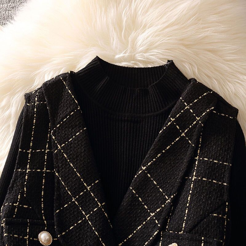 Őszi és téli női ÚJ Xiaoxiangfeng mellények női koreai divat durva tweed mellény hajtóka Temperament szabadidő mellény kabát