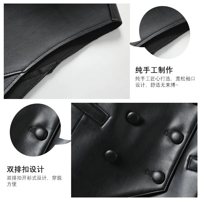 Ženski kožni prsluk s v-izrezom, moderan kožni prsluk s dvostrukim kopčanjem, ženski kratki uski prsluk 2024., novo proljeće i jesen