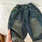 Gyermek nadrág 2024 ősz új fiúk és lányok retro alkalmi farmer baba bő egyenes nadrág