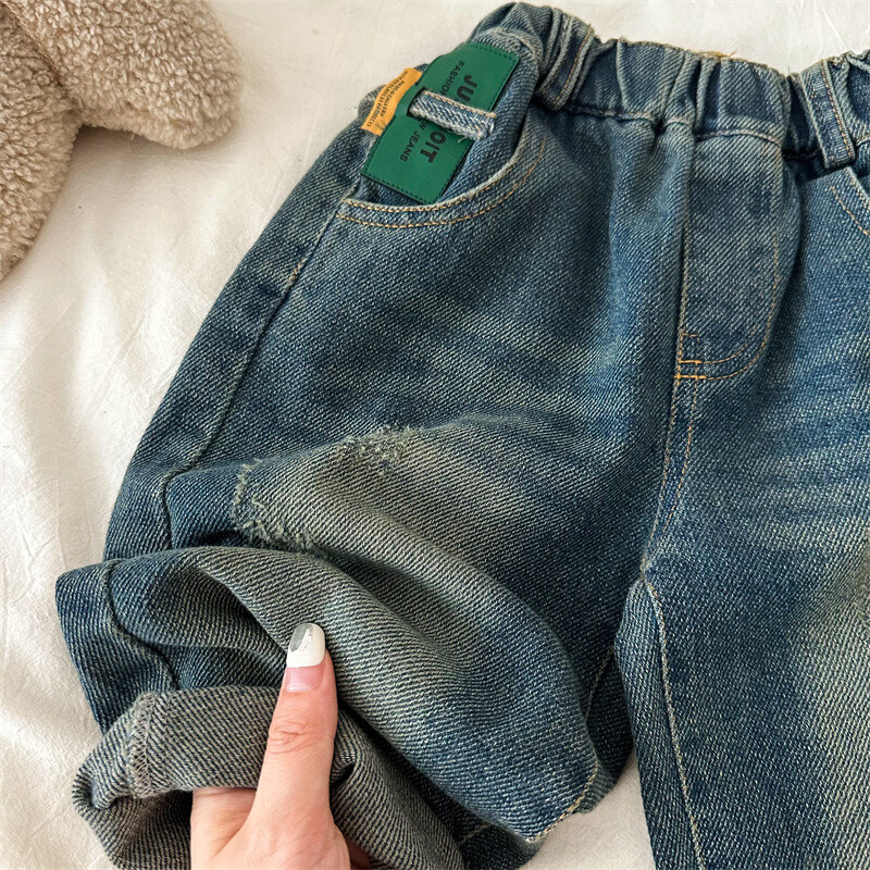 Gyermek nadrág 2024 ősz új fiúk és lányok retro alkalmi farmer baba bő egyenes nadrág