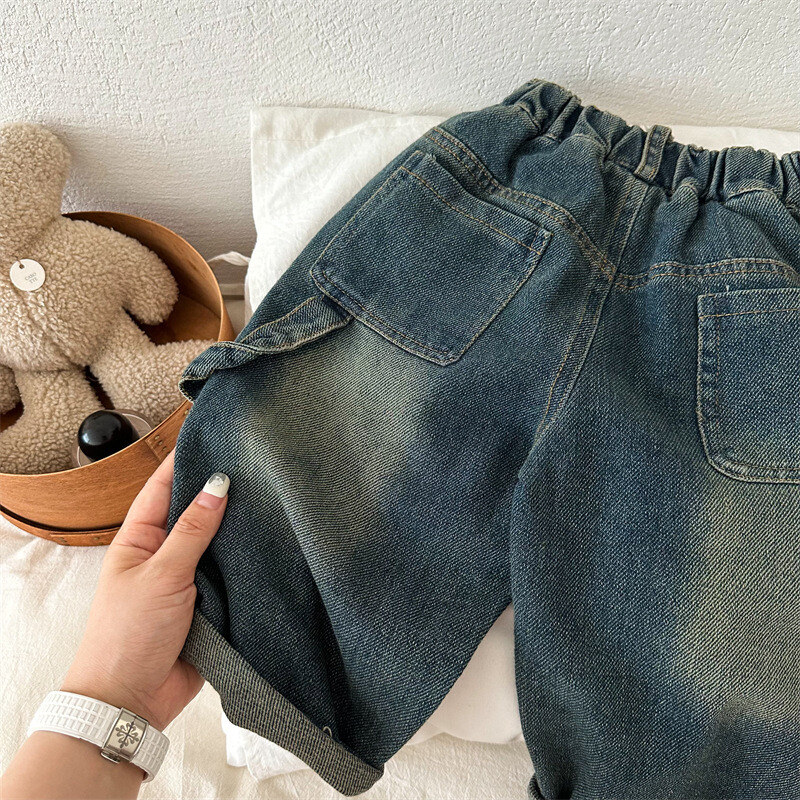 Gyermek nadrág 2024 ősz új fiúk és lányok retro alkalmi farmer baba bő egyenes nadrág