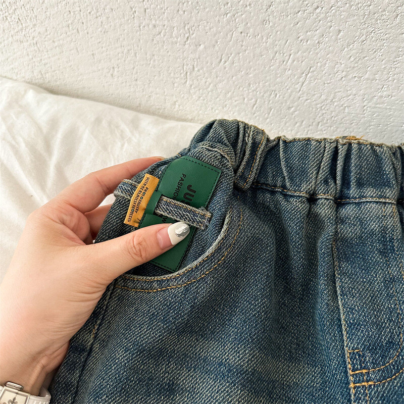 Gyermek nadrág 2024 ősz új fiúk és lányok retro alkalmi farmer baba bő egyenes nadrág