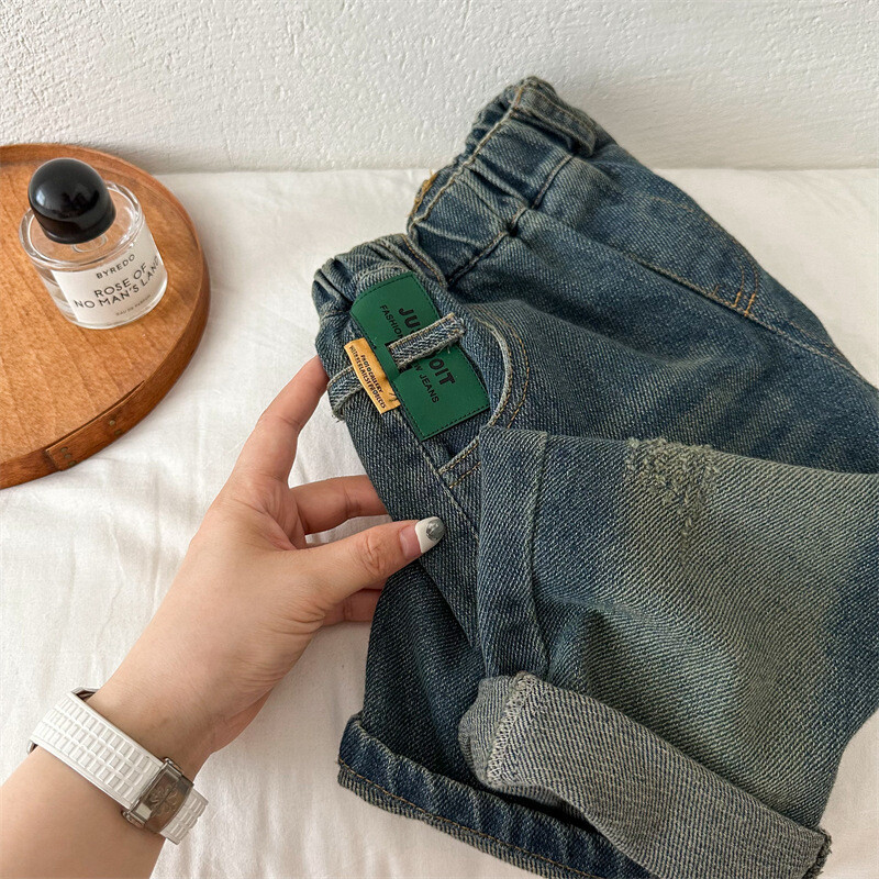 Gyermek nadrág 2024 ősz új fiúk és lányok retro alkalmi farmer baba bő egyenes nadrág