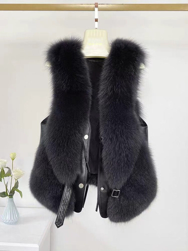 2024-es új divatos női rövid őszi és téli derék, róka haj mellény Ujjatlan kabát Alkalmi kabát Hot Style XK190