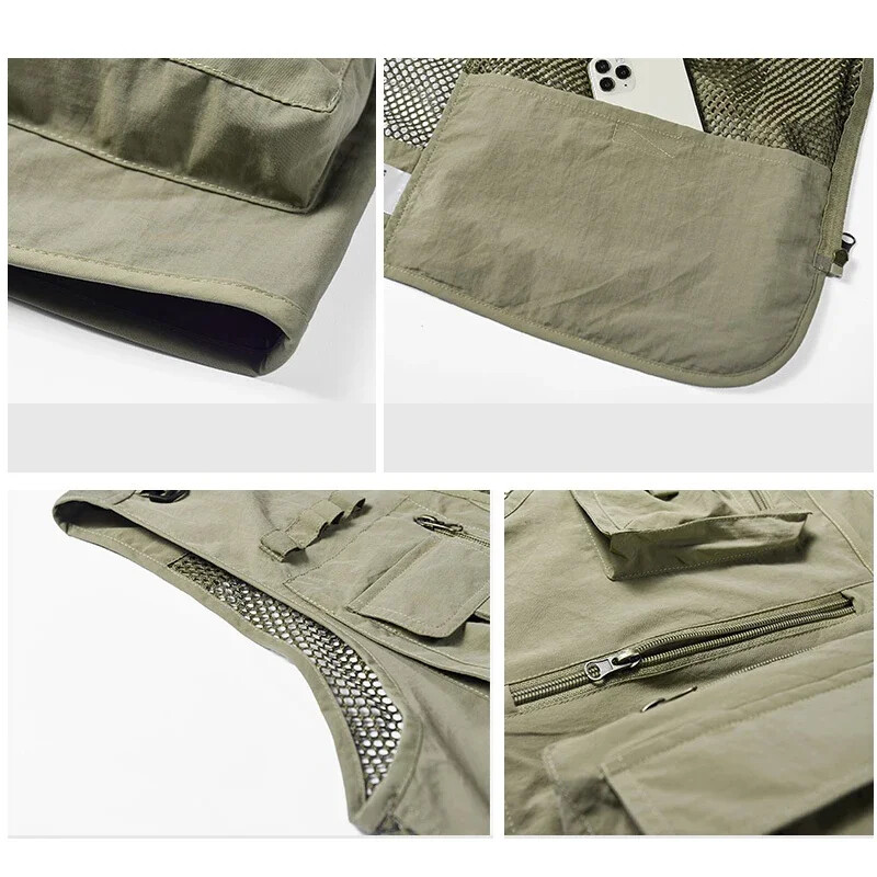 Nyári munkamellény férfi többzsákos hálós ujjatlan kabát szabadtéri hegymászó sport vadászat horgász taktikai mellény 6XL