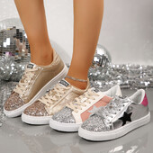 Apavi sievietēm ikdienišķa grezna dzīvokļi Bling sieviešu kedas Ērti dizaina apavi Modes Daudzpusīgi šņorējami Sieviešu apavi kājām