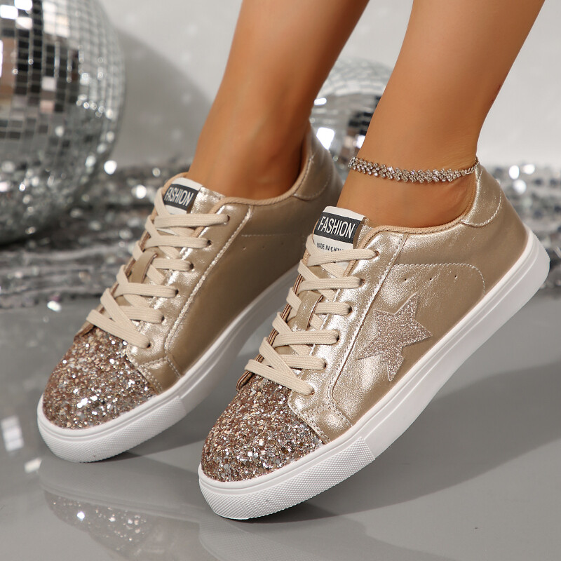 Apavi sievietēm ikdienišķa grezna dzīvokļi Bling sieviešu kedas Ērti dizaina apavi Modes Daudzpusīgi šņorējami Sieviešu apavi kājām