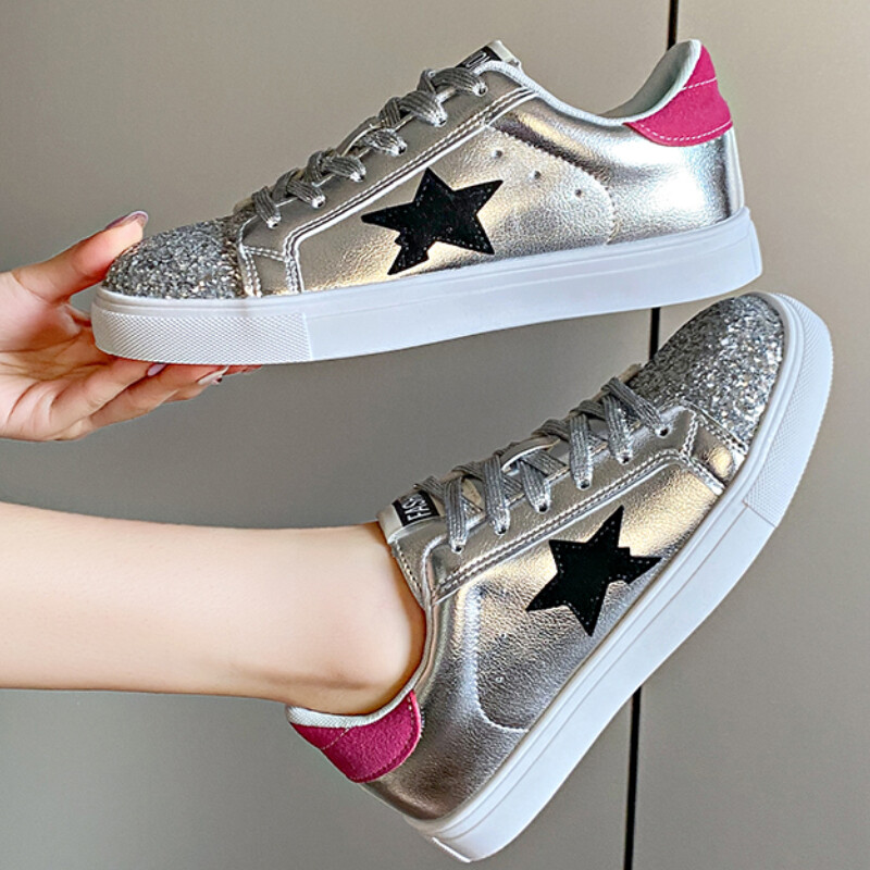 Apavi sievietēm ikdienišķa grezna dzīvokļi Bling sieviešu kedas Ērti dizaina apavi Modes Daudzpusīgi šņorējami Sieviešu apavi kājām