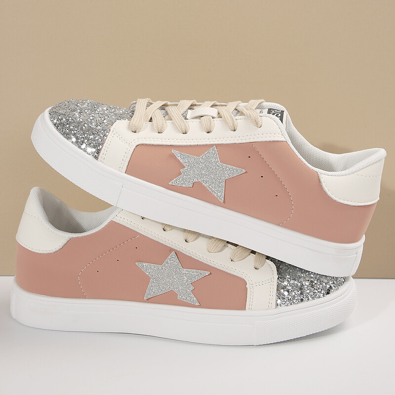 Apavi sievietēm ikdienišķa grezna dzīvokļi Bling sieviešu kedas Ērti dizaina apavi Modes Daudzpusīgi šņorējami Sieviešu apavi kājām