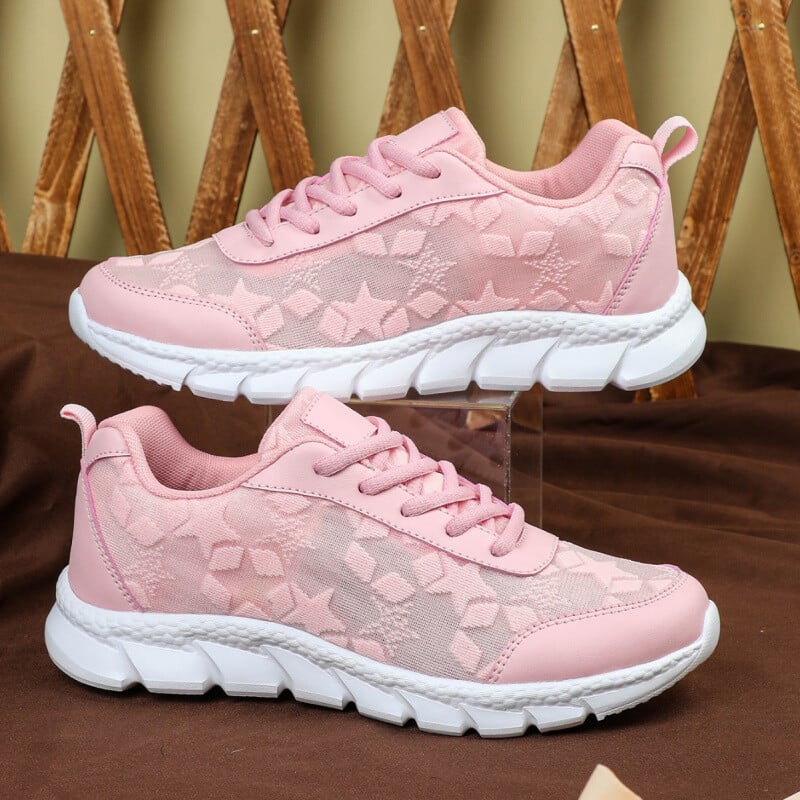 Vasarą kvėpuojantis megztas tinklelis Stars plokščiapadžiai batai, moteriški 2025 m. Nauji suvarstomi laisvalaikio sportbačiai Minkštu padu moteriški bėgimo batai lauke