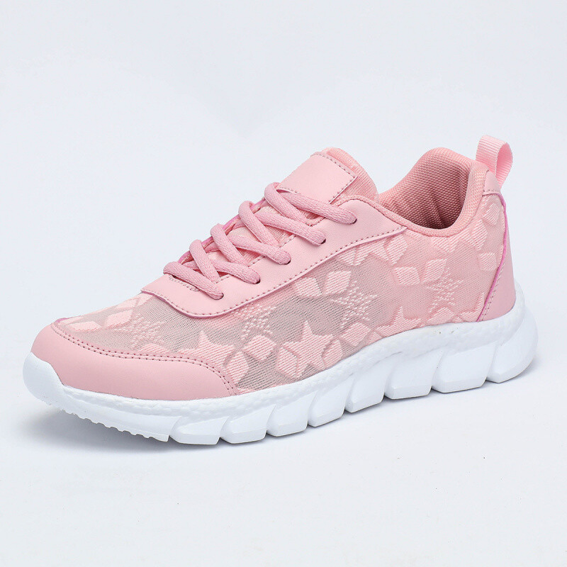 Vasarą kvėpuojantis megztas tinklelis Stars plokščiapadžiai batai, moteriški 2025 m. Nauji suvarstomi laisvalaikio sportbačiai Minkštu padu moteriški bėgimo batai lauke