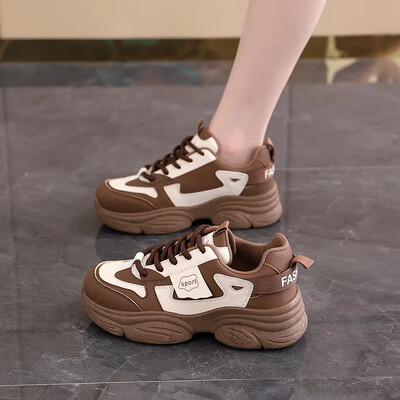 Sporta apavi Sieviešu ikdienas apavi Jauni 2025. gada modes apavi ar biezu dibenu, platformu sporta apavi, sieviešu ādas apavi, biezi sporta apavi