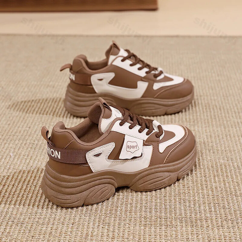 Sporta apavi Sieviešu ikdienas apavi Jauni 2025. gada modes apavi ar biezu dibenu, platformu sporta apavi, sieviešu ādas apavi, biezi sporta apavi