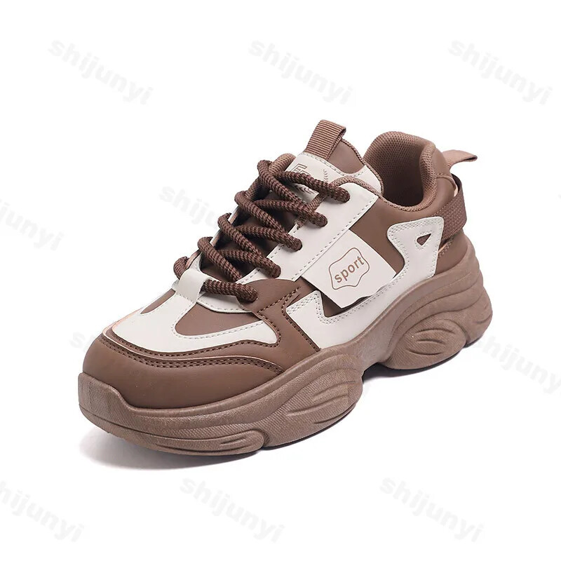 Sporta apavi Sieviešu ikdienas apavi Jauni 2025. gada modes apavi ar biezu dibenu, platformu sporta apavi, sieviešu ādas apavi, biezi sporta apavi