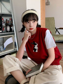 Rudens moteriška megztinė liemenė, laisvalaikio formos iškirptė, paprastos rankovės Harajuku Rabbit žakardo vintažinis megztinis, universalūs megzti viršutiniai drabužiai Nauja