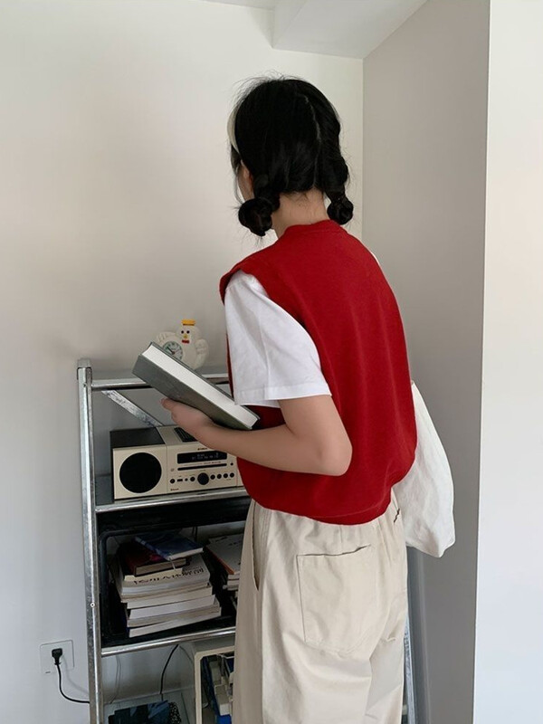 Rudens moteriška megztinė liemenė, laisvalaikio formos iškirptė, paprastos rankovės Harajuku Rabbit žakardo vintažinis megztinis, universalūs megzti viršutiniai drabužiai Nauja