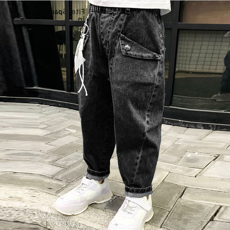 Zēnu džinsi 2024. gada pavasarī, jaunas modes bērnu ikdienas bikses lielā zēna korejiešu versijā, brīvas bikses