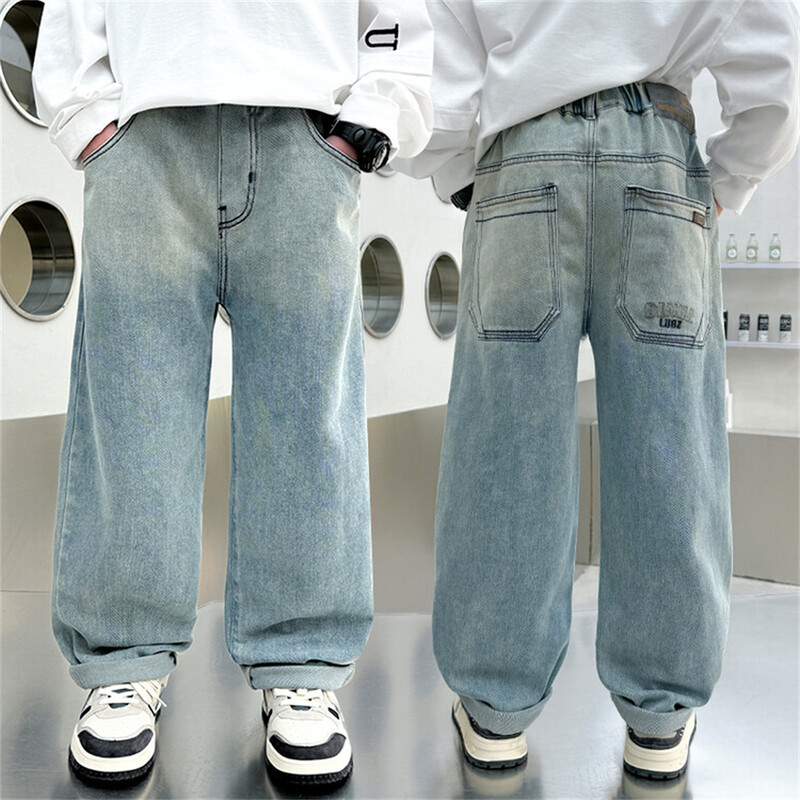 868 korėjietiška versija Boys Street Dance Džinsai Plačios Kelnės Vaikiški Studentai Vaikiški Džinsiniai Tiesios Kelnės