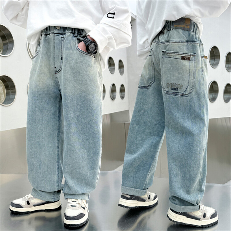 868 korėjietiška versija Boys Street Dance Džinsai Plačios Kelnės Vaikiški Studentai Vaikiški Džinsiniai Tiesios Kelnės