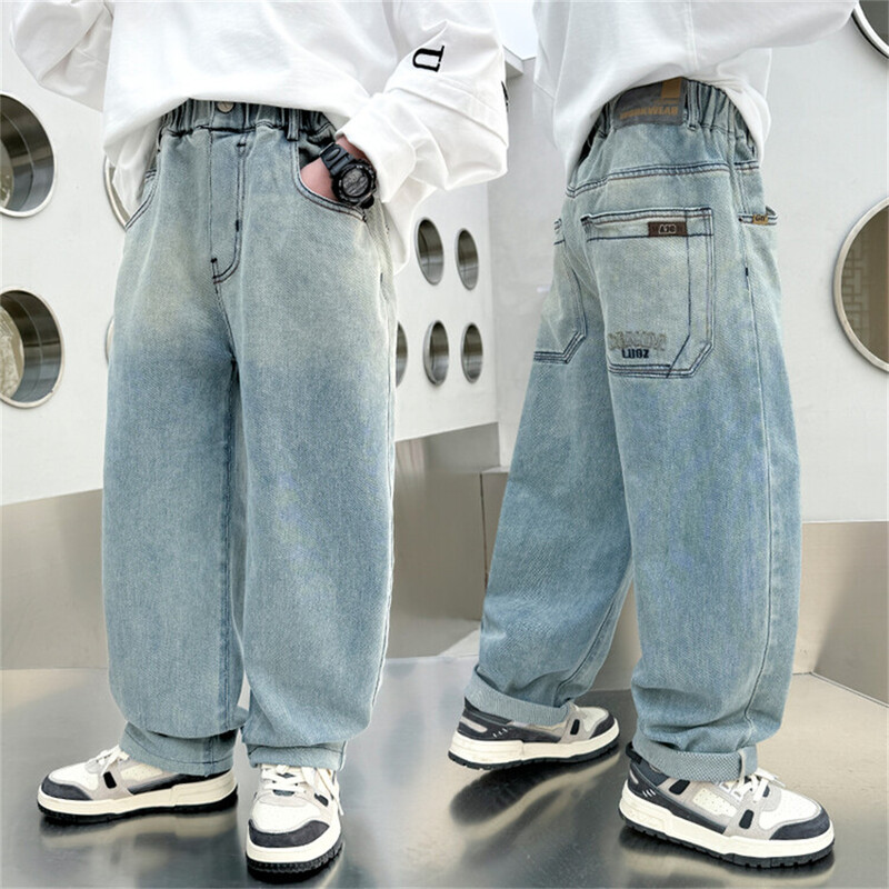 868 korėjietiška versija Boys Street Dance Džinsai Plačios Kelnės Vaikiški Studentai Vaikiški Džinsiniai Tiesios Kelnės