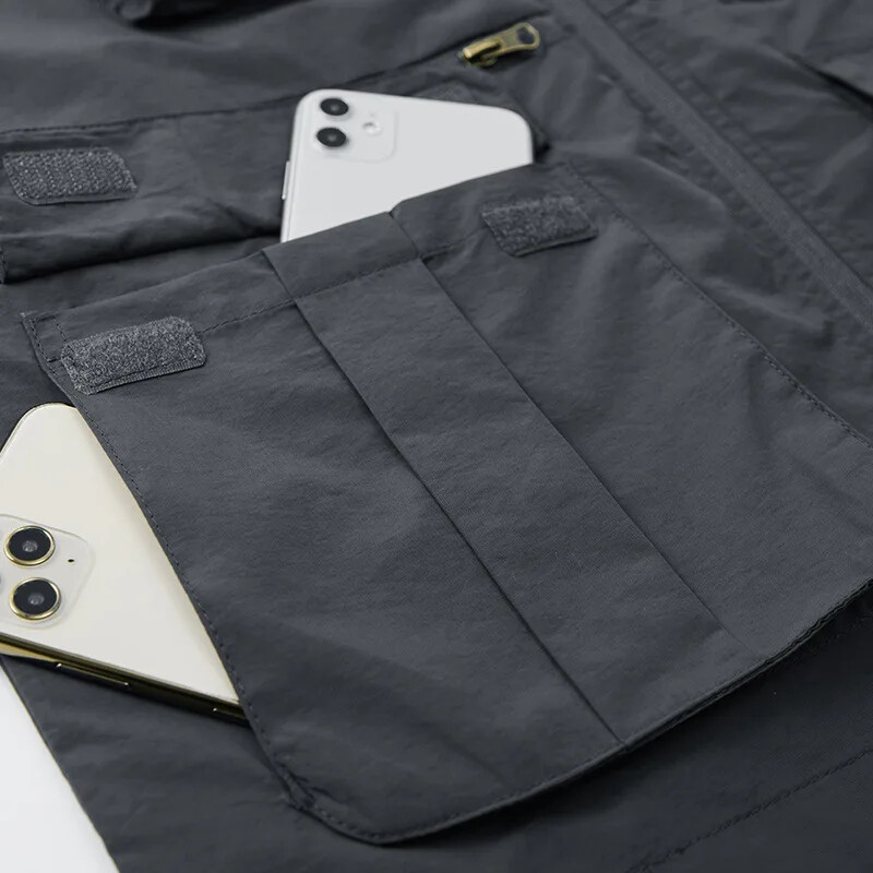 MaiDangDi Greitai džiūstančios vyriškos liemenės, madingos darbo aprangos stiliaus vyriškos viršutinės rankovės su aukštu kaklu Vyriška striukė Daugiakišeniniai vyriški drabužiai