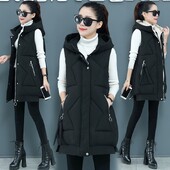 Női téli ujjatlan pamut párnázott kapucnis mellény, hosszú mellény, melegen lefelé pamut kabát női felsőruházat női, új Parkas oversize mellény