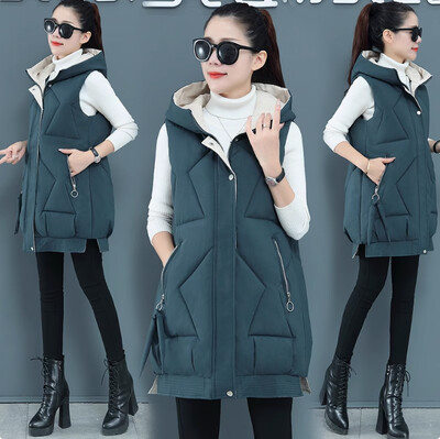 Női téli ujjatlan pamut párnázott kapucnis mellény, hosszú mellény, melegen lefelé pamut kabát női felsőruházat női, új Parkas oversize mellény