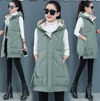 Női téli ujjatlan pamut párnázott kapucnis mellény, hosszú mellény, melegen lefelé pamut kabát női felsőruházat női, új Parkas oversize mellény