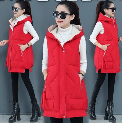 Női téli ujjatlan pamut párnázott kapucnis mellény, hosszú mellény, melegen lefelé pamut kabát női felsőruházat női, új Parkas oversize mellény